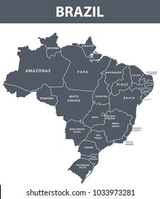 Brazil map with administrative devision on regions