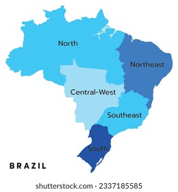 Brazil map with administrative regions. Latin map. Brazilian map.