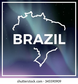 Brazil map against the backdrop of polar lights on the starry sky. Aurora borealis abstract vector background. EPS10 contains transparency, mesh gradients used.