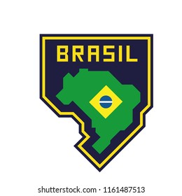 Brazil map badge with flag, geometric simplified design