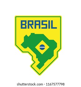 Brazil map badge with flag, geometric simplified design