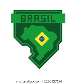 Brazil map badge with flag, geometric simplified design