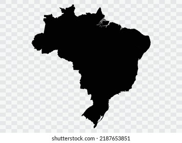 Brazil Map black Color on Backgound png  not divided into cities