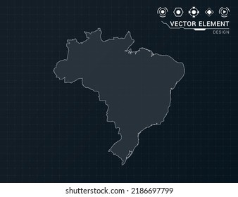 Brazil map of black digital frame HUD, GUI, UI interface technology radar vector.