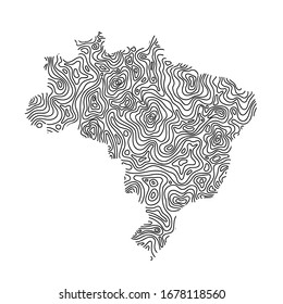 Mapa de Brasil desde aislados negros o líneas de nivel de la cuadrícula del mapa topográfico. Ilustración vectorial.
