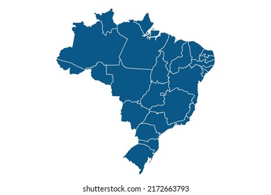 Brazil Map blue Color on White Backgound