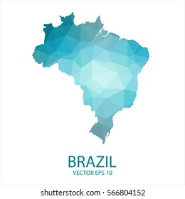 Brazil map - blue geometric rumpled triangular low poly style gradient graphic background , polygonal design for your . Vector illustration eps 10.