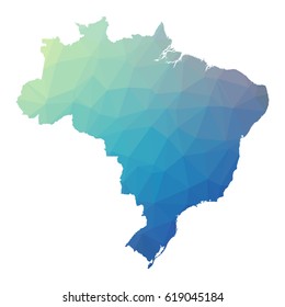 Brazil map - blue geometric rumpled triangular low poly style gradient graphic background , polygonal design for your . Vector illustration eps 10.