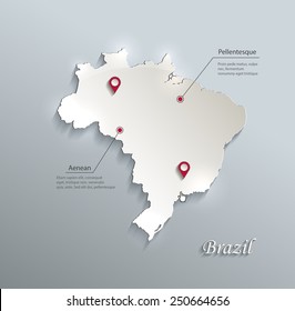 Brazil map blue white card paper 3D vector