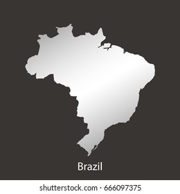 Brazil map, border with chrome, metal shine gradient. Vector illustration