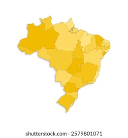 Brazil map with border highlighted regions, states, isolated on white background. Template map of Brazil. Detailed vector illustration.