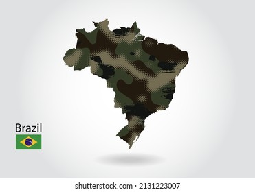 mapa brasil con patrón de camuflaje, Bosque - textura verde en el mapa. Concepto militar para el ejército, los soldados y la guerra. escudo de armas, bandera.