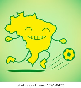 Brazil Map Cartoon Character Shoot Soccer Ball Vector