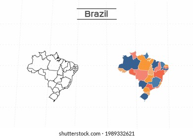 Brazil map city vector divided by colorful outline simplicity style. Have 2 versions, black thin line version and colorful version. Both map were on the white background.