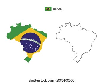 Brazil map city vector divided by outline simplicity style. Have 2 versions, black thin line version and color of country flag version. Both map were on the white background.