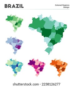 Colección de mapas de Brasil. Fronteras de Brasil para tu infografía. Regiones de países de colores. Ilustración vectorial.