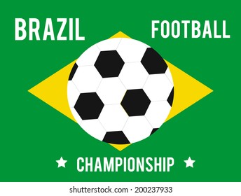 Brazil map in the colors of the flag with soccer ball and text of Brazil football championship
