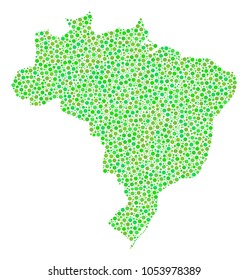 Brazil Map composition of circle dots in different sizes and fresh green color hues. Dots are united into brazil map vector collage. Freshness vector illustration.