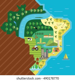 Brazil map concept vector flat illustration