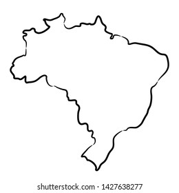 Brazil map from the contour black brush lines on white background. Vector illustration.