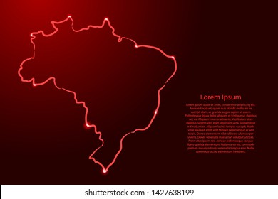 Brazil map from the contour red brush lines and glowing stars on dark background. Vector illustration.