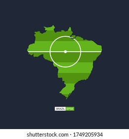 Brazil. Map of the country with a football field. Vector football illustration.