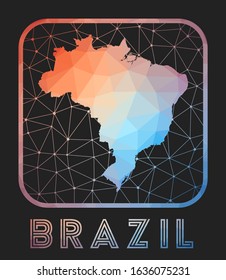 Brazil map design. Vector low poly map of the country. Brazil icon in geometric style. The country shape with polygnal gradient and mesh on dark background.