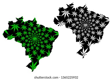 Brazil - map is designed cannabis leaf green and black,  Federative Republic of Brazil map made of marijuana (marihuana,THC) foliage,