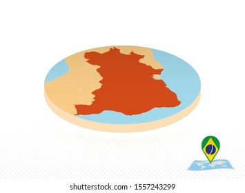 Brazil map designed in isometric style, orange circle map of Brazil for web, infographic and more.