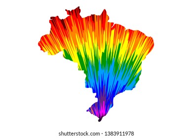 Brazil - map is designed rainbow abstract colorful pattern, Federative Republic of Brazil map made of color explosion,