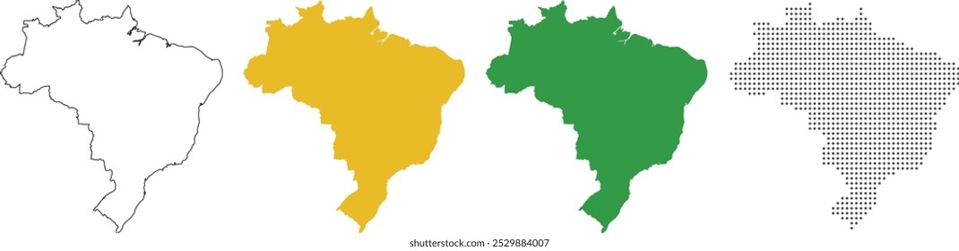 Mapa do Brasil detalhado em estilo esboço, amarelo, verde, pontilhado