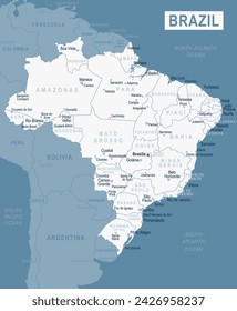 Brazil Map. Detailed Vector Illustration of Brazilian Map. Stock Template