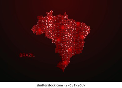 Brazil Map - Digital dotted map with glowing red points on dark background, modern technology style, abstract data network design, clean minimal vector illustration.