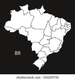 Brazil Map with districts  black white