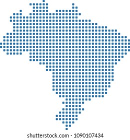 Brazil map dots vector outline blue background. Dotted map of Brazil. Creative pixel art map of Brazil with highly detailed border prepared by a map expert