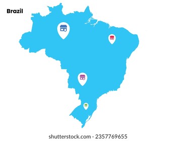 Brazil map, E-commerce map, shopping icon