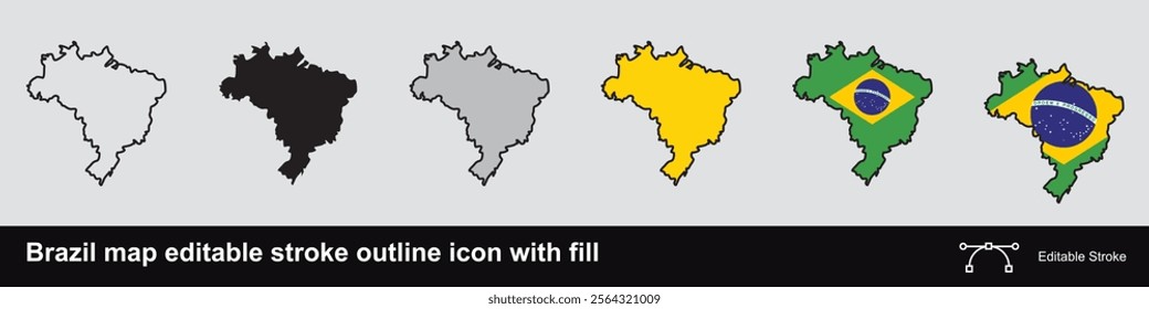 Brazil map editable stroke outline icon with fill