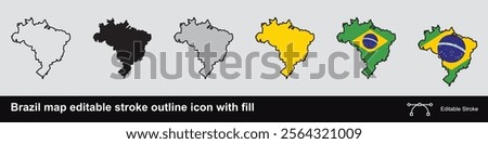 Brazil map editable stroke outline icon with fill