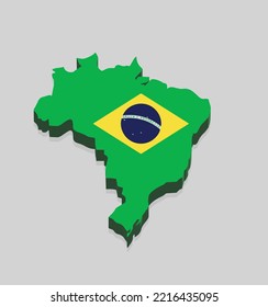 Brazil map with flag. 3d illustration of brazil flag vector. International 3d flags. 