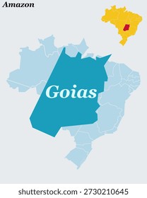 Goiás Brasil Mapa y Bandera - Central-West State, Goiânia Capital y Cerrado Heartland Vector Esquema