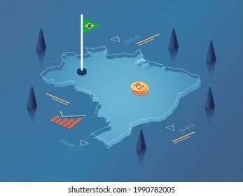 Diseño de ilustraciones de vectores industriales y económicos modernos de mapa, bandera y moneda de Brasil