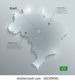 Brazil map flag glass card paper 3D water vector