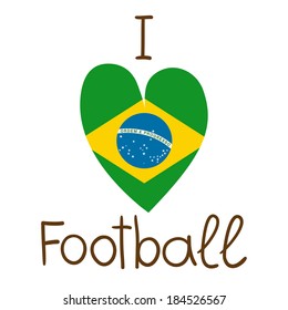 Brazil map flag heart. I love football