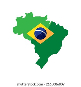 brazil map and flag icon isolated