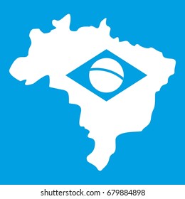 Brazil map with flag icon white isolated on blue background vector illustration