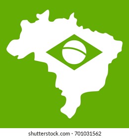 Brazil map with flag icon white isolated on green background. Vector illustration