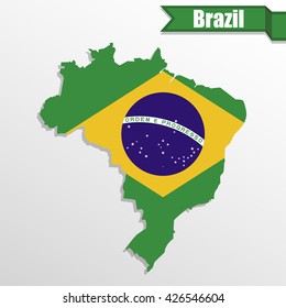 Brazil map with Brazil flag inside and ribbon