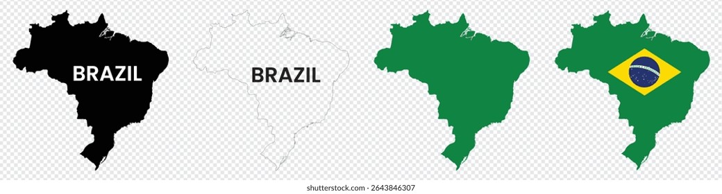 Brazil map. Brazil map with flag latin America cartography.Blank map Brazil. High quality map Brazil with provinces on transparent background for your web site design, logo, app, UI. Stock vector. 