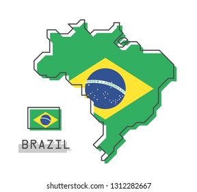 Brazil map and flag . Modern simple line cartoon design . Vector .