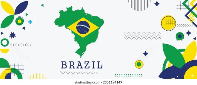 Diseño de banner del día nacional de la bandera del mapa de BRASIL. fondo web de arte gráfico del tema de bandera. Abstracto celebración decoración geométrica ilustración vectorial